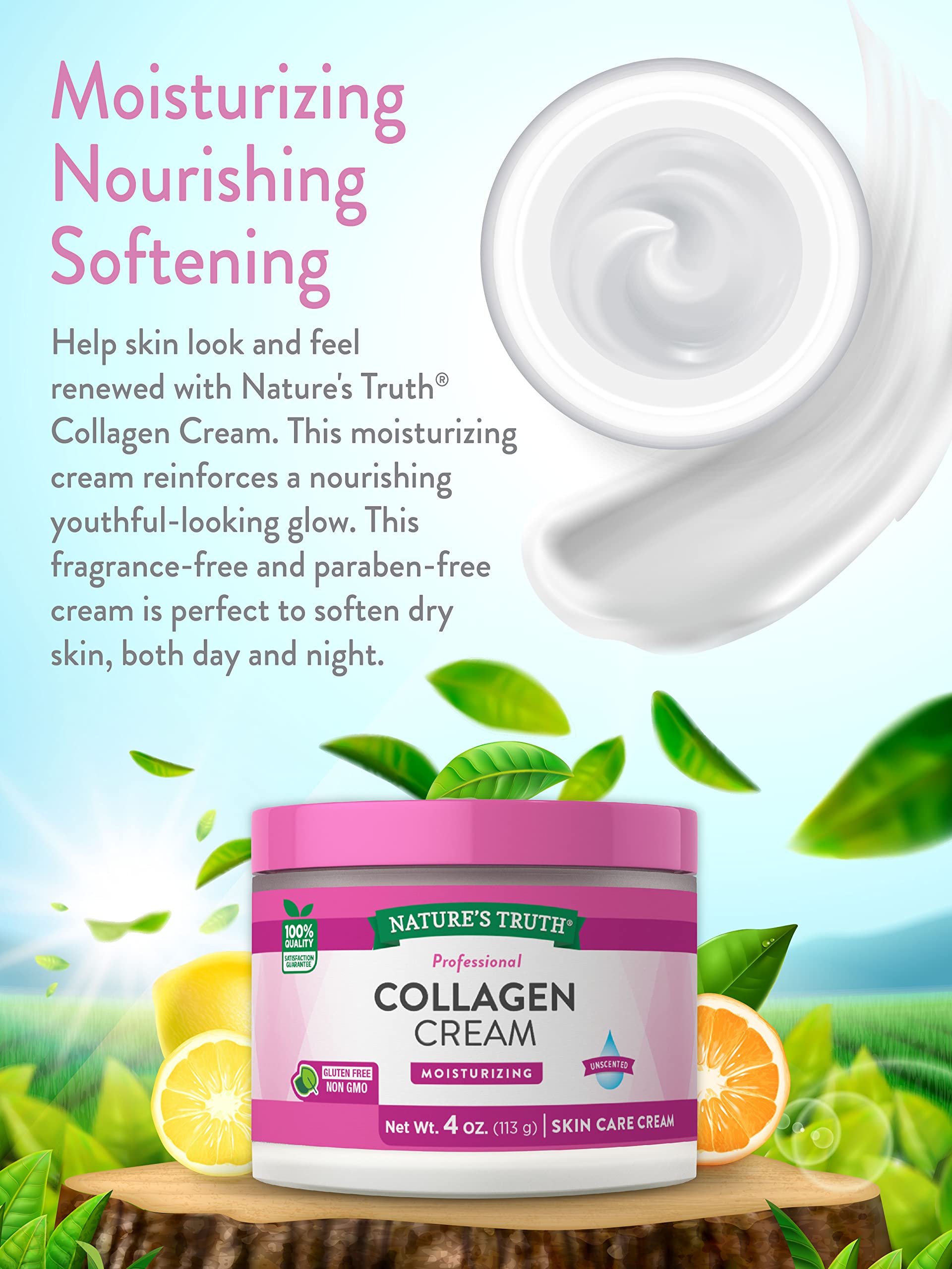 Nature's Truth Crema de Colágeno, aplicación corporal ligera para piel suave.