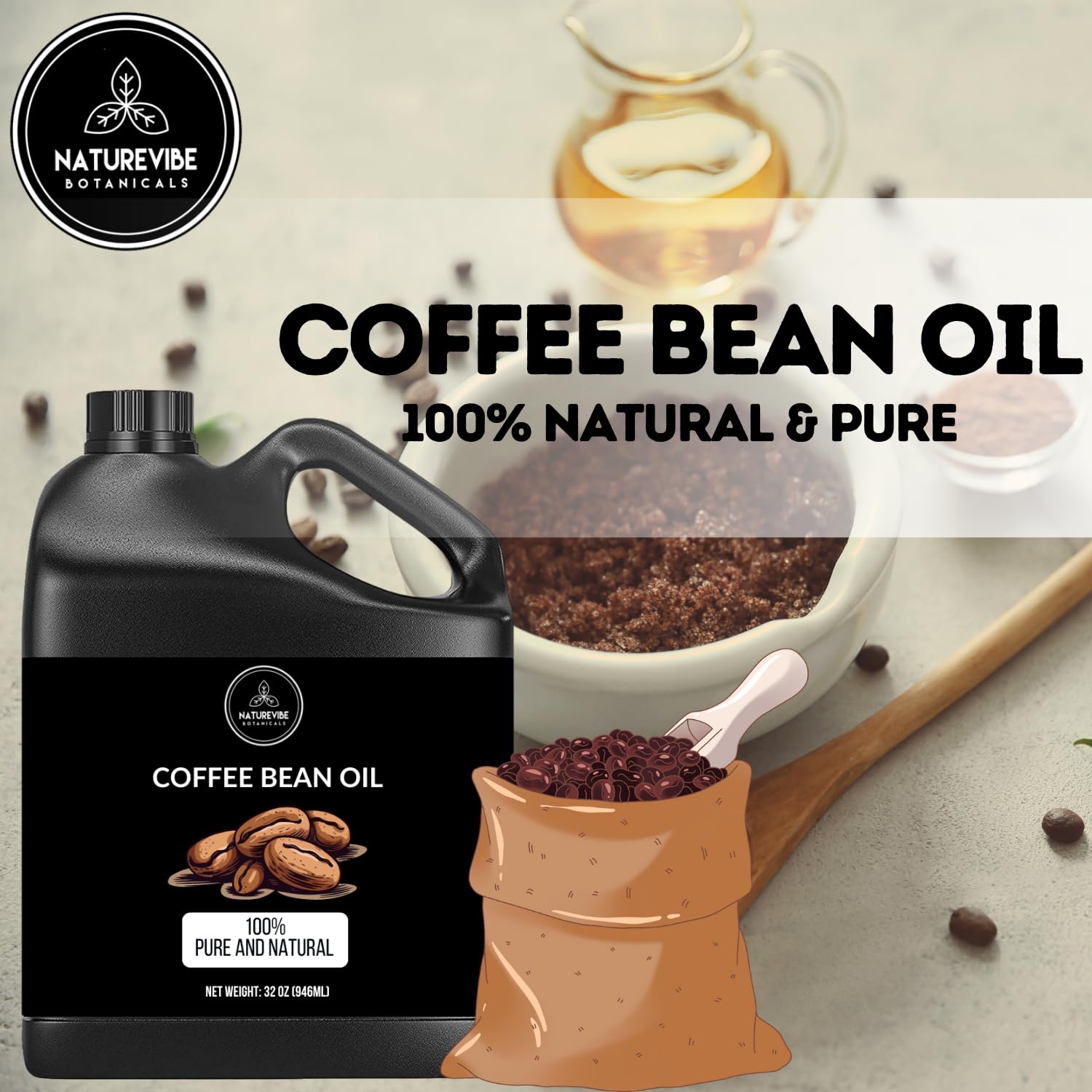Aceite de cafe prensado en frio Naturevibe Botanicals, color natural y puro.