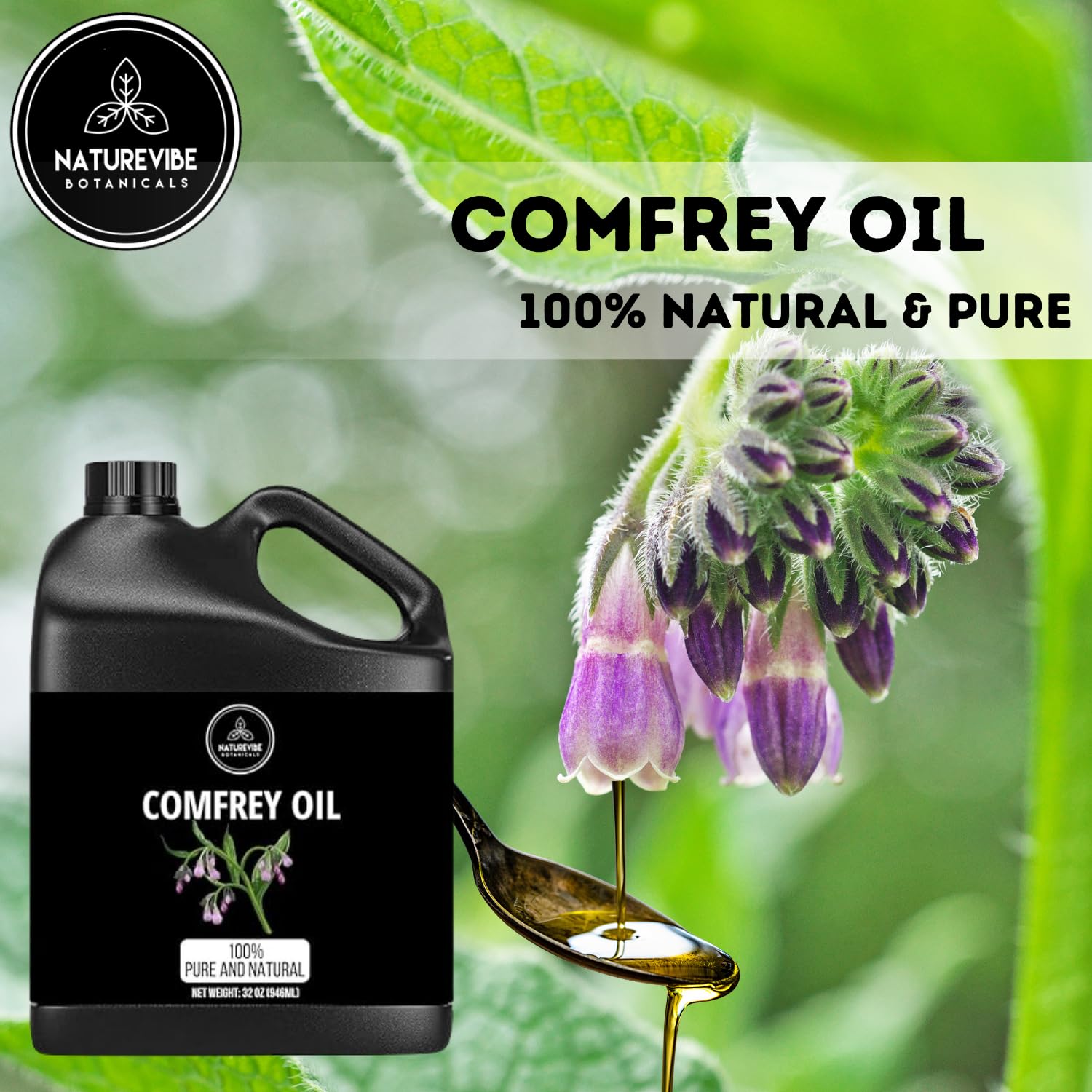 Naturevibe Botanicals Aceite de Comfrey prensado en frío puro y natural.