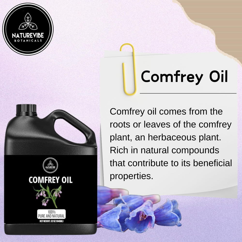 Naturevibe Botanicals Aceite de Comfrey puro, ideal para hidratación diaria.