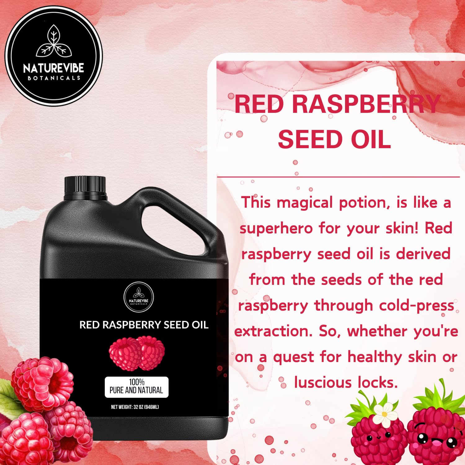 Textura pura del Aceite de Frambuesa Rojo Naturevibe Botanicals, 100% natural.
