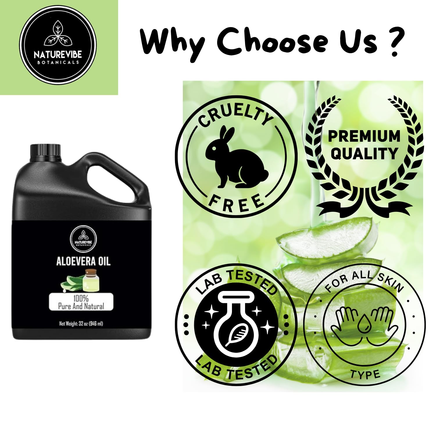 Naturevibe Botanicals aceite de sábila, ingrediente 100% puro sin aditivos