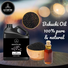 Naturevibe Botanicals Bakuchi aceite primer plano, puro para cabello suave.