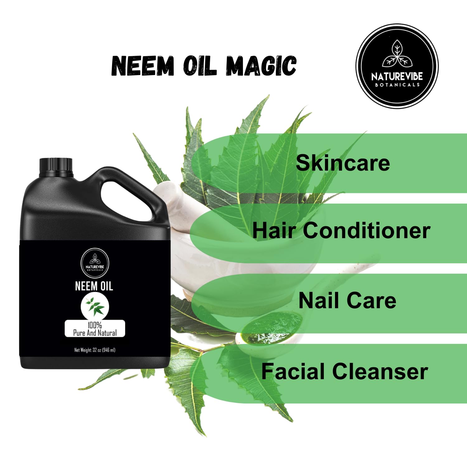 Naturevibe Botanicals Aceite de neem en presentación de 946 ml para hogar.
