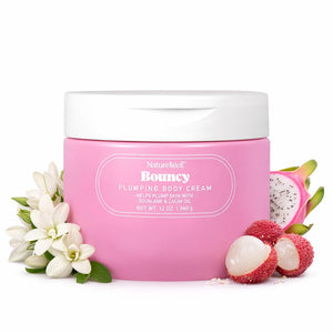 NatureWell crema corporal Bouncy en envase, hidratación ligera para piel suave.