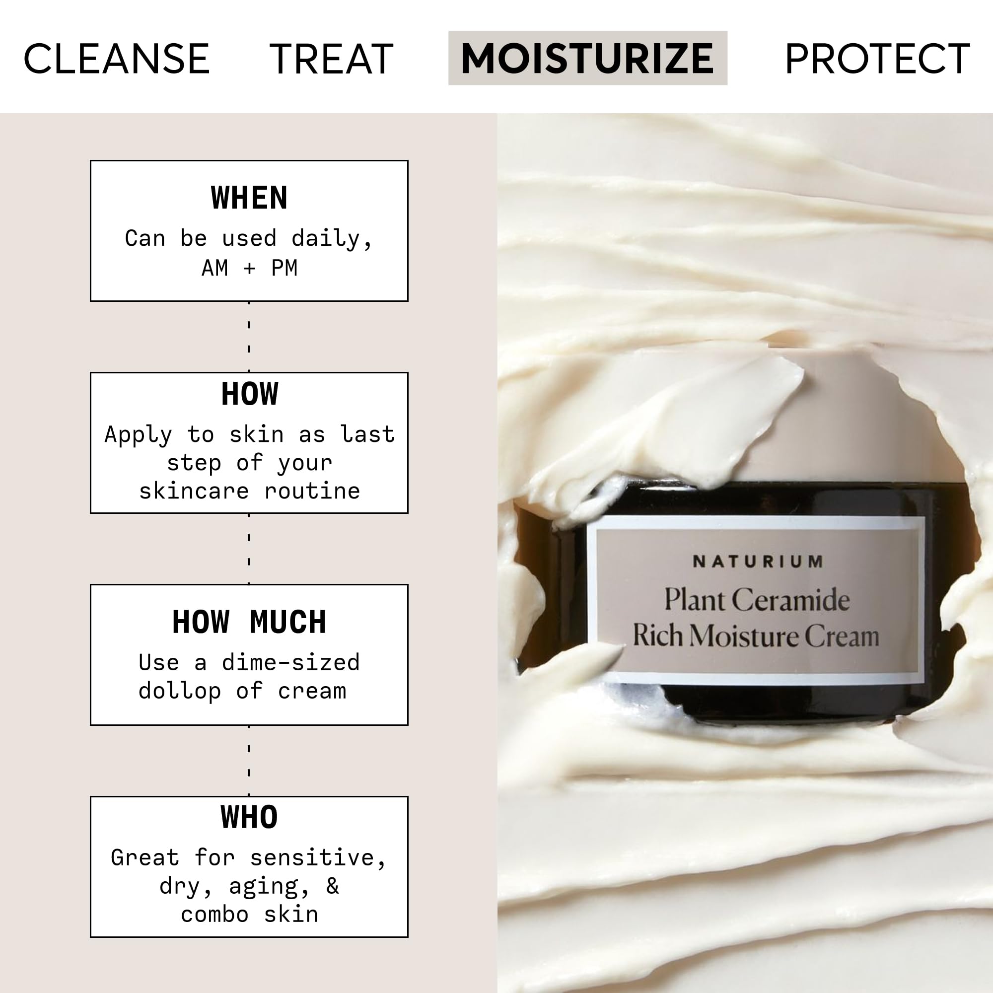 Textura rica de la crema Naturium con ceramidas para piel seca