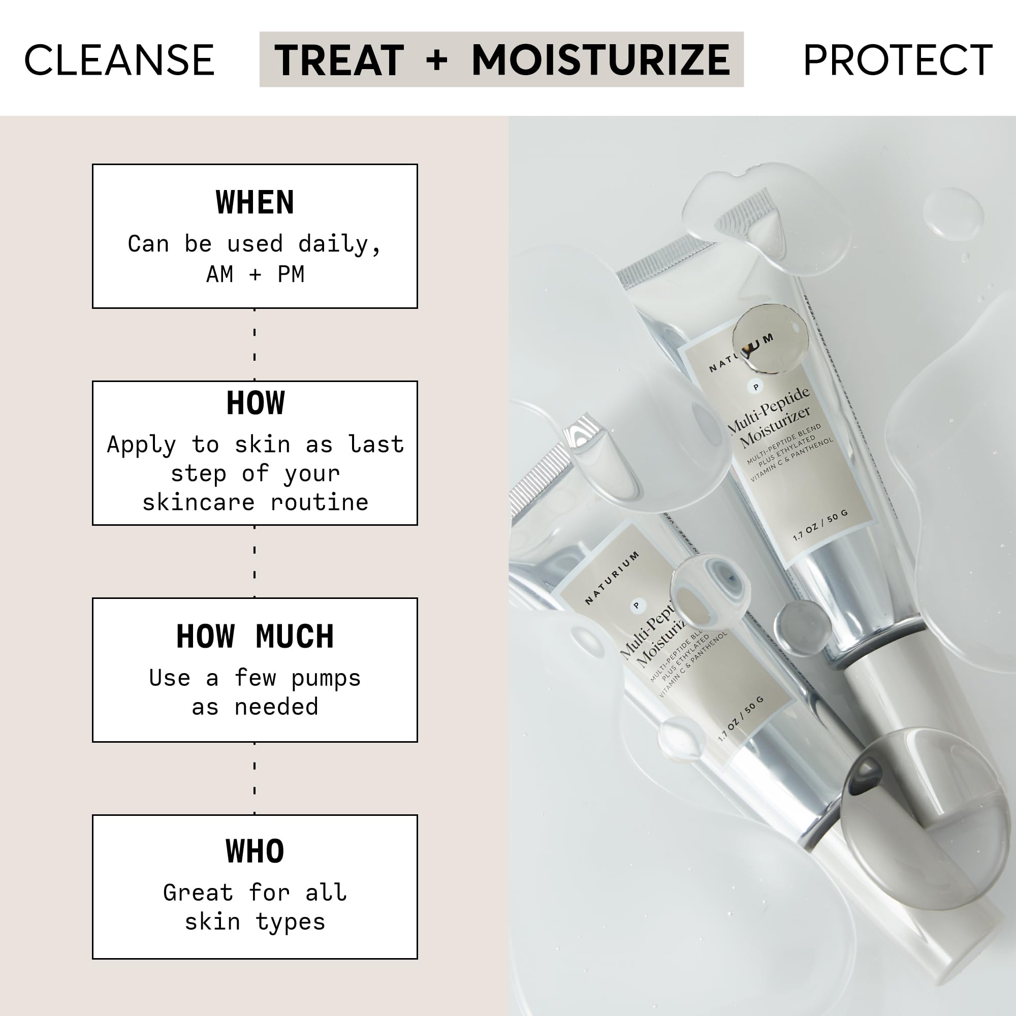 Naturium Hidratante Multi-Péptidos con textura cremosa para piel suave