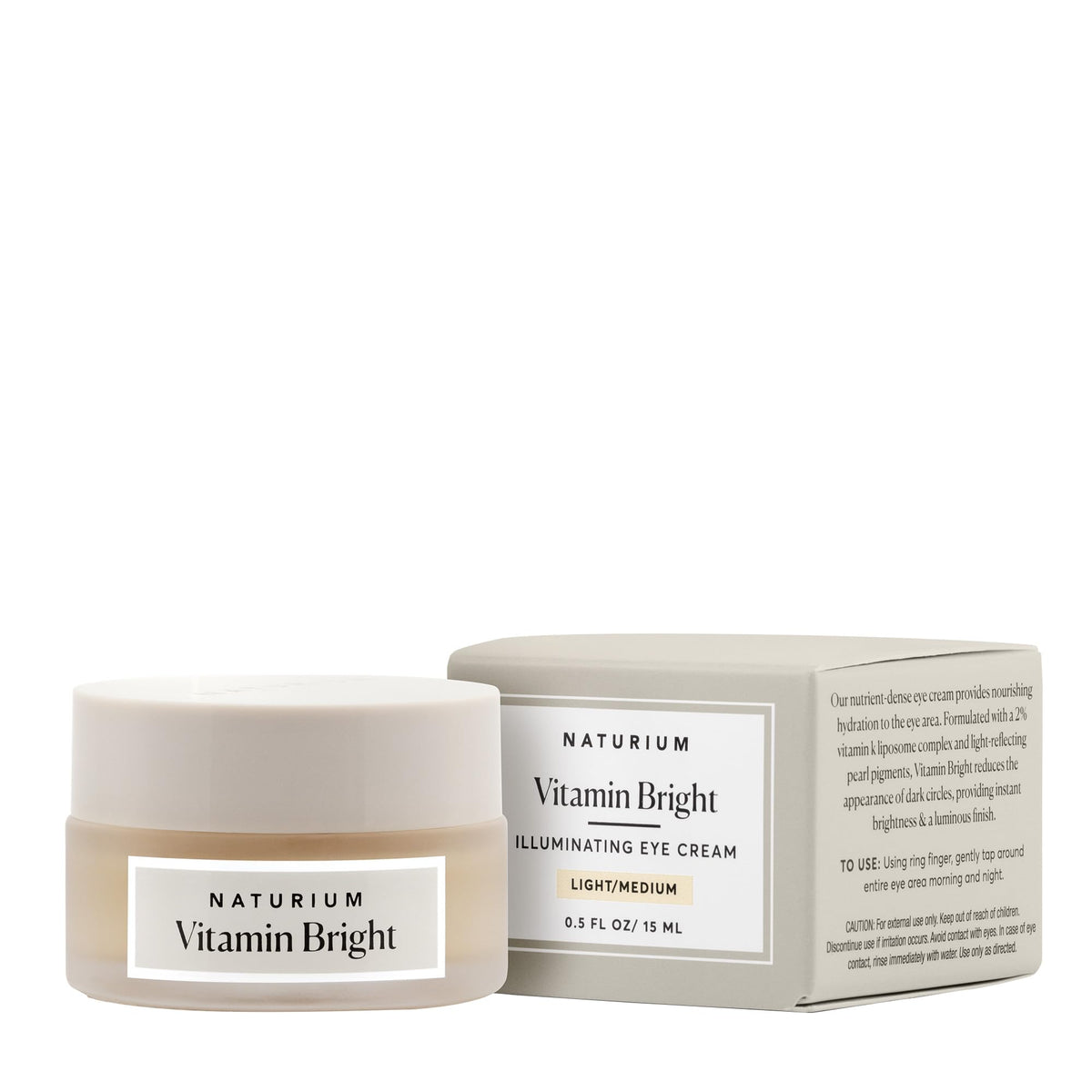 Naturium Vitamin Bright crema iluminadora para ojos, brillo inmediato y hidratación suave.