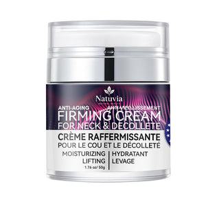 Natuvia Crema Firmante para cuello y decollete en envase, ideal para hidratación diaria.