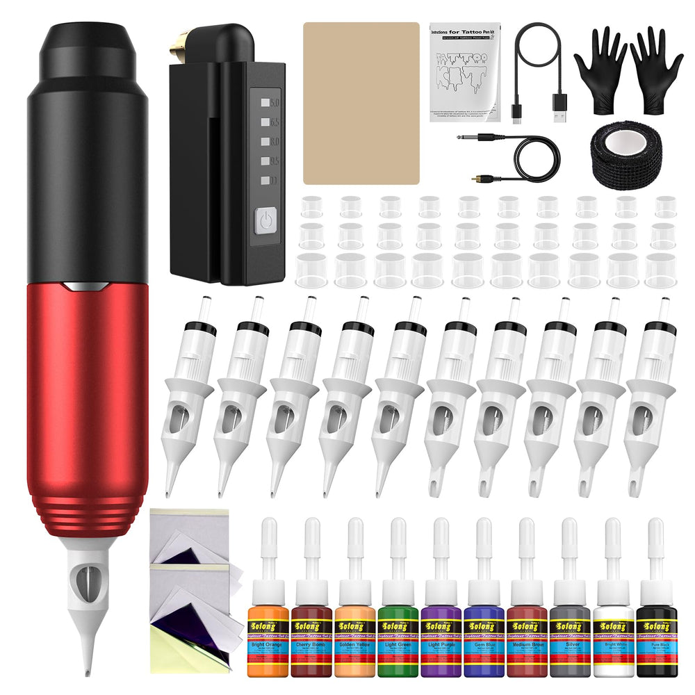 Nazzor kit tatuaje: máquina roja en vista frontal para uso cómodo y preciso.