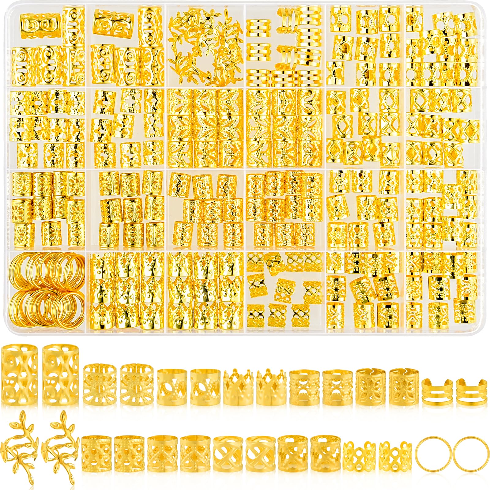 NEBURORA 260 piezas de joyas para cabello en oro, ideal para trenzas y rastas.