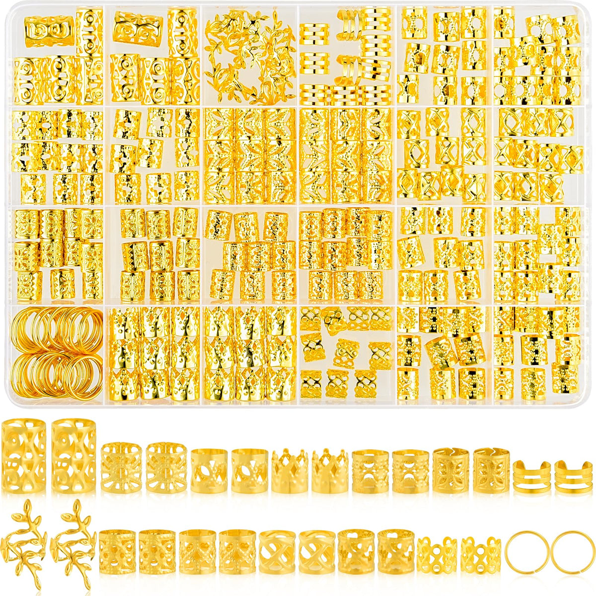 NEBURORA 260 piezas de joyas para cabello en oro, ideal para trenzas y rastas.