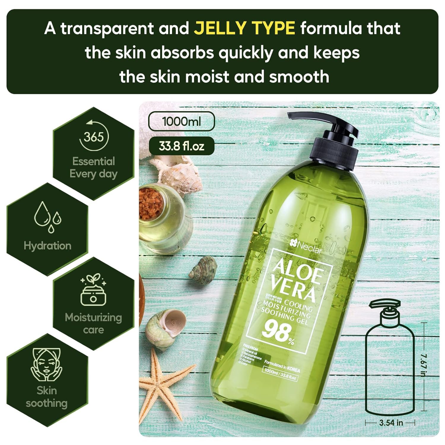 Neclar Aloe Vera Gel-despues-del-sol: refresca y calma la piel tras la exposición solar.