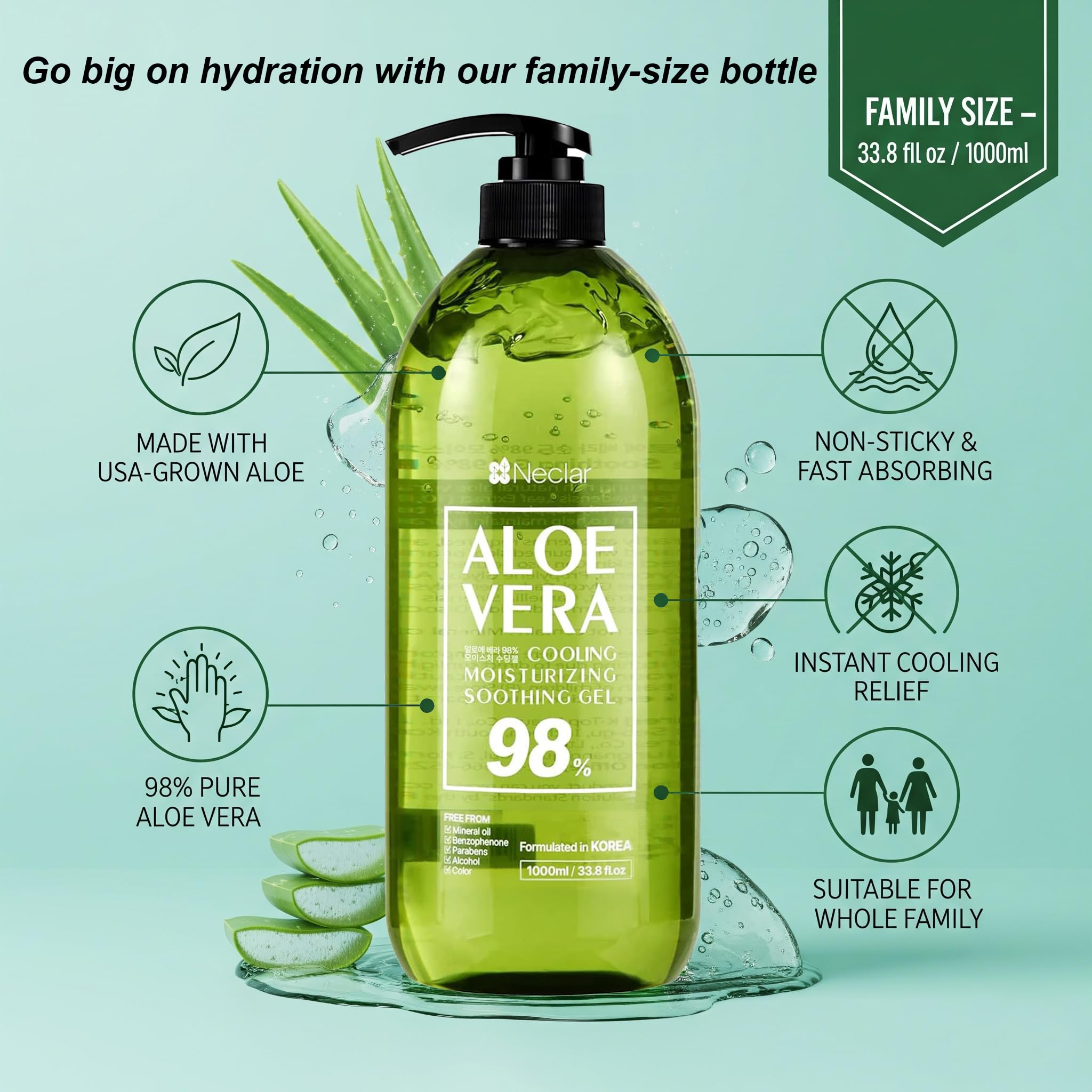 Neclar Aloe Vera Gel-para-pelo: acondicionador ligero para cabello suave y manejable.