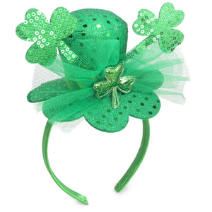 Needzo sombrero de copa verde con tréboles y tule, listo para San Patricio.