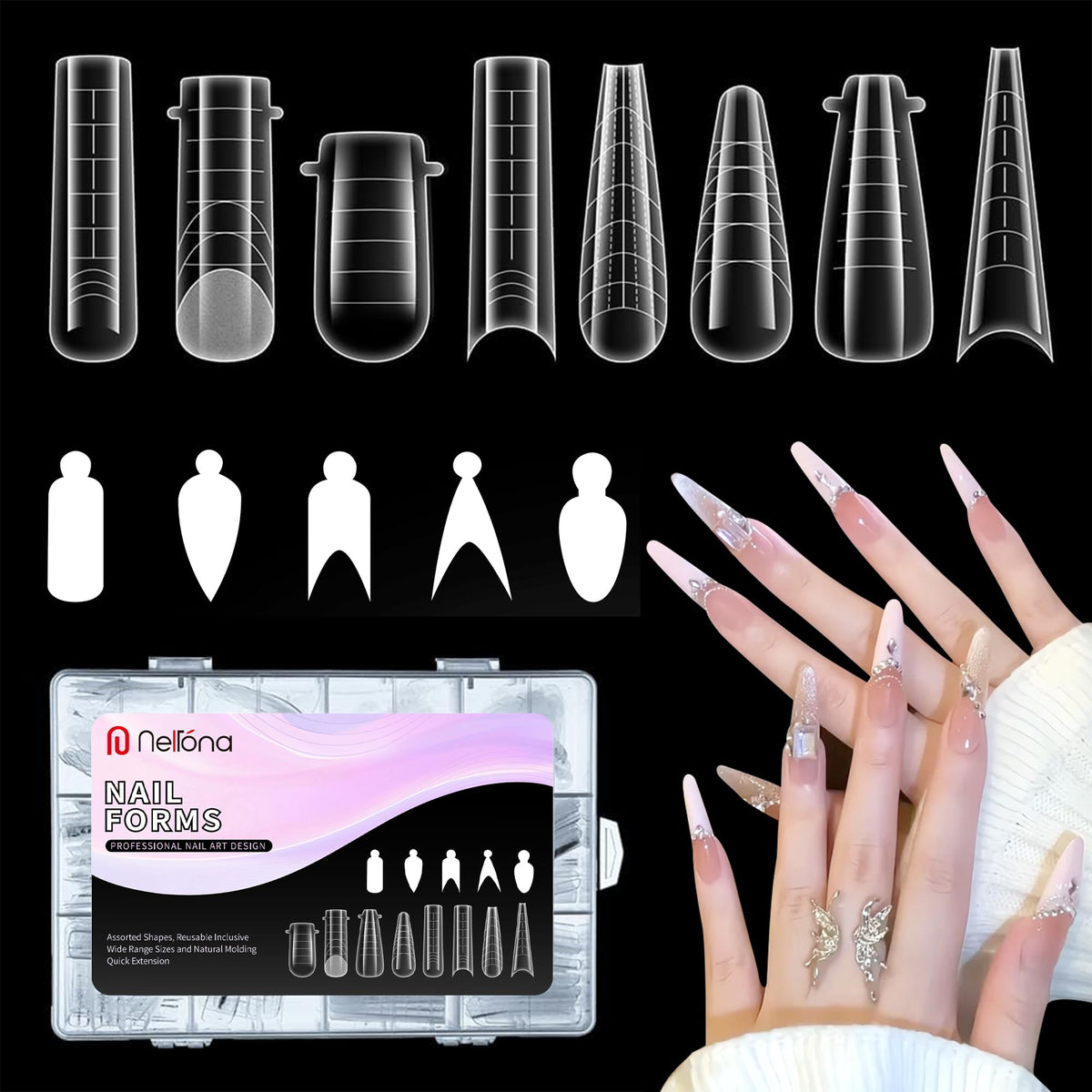Nelrona Formas Dual para poligel con 312 piezas, extensión profesional en casa