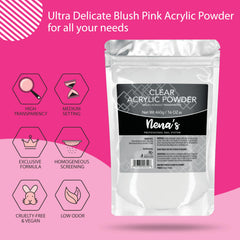 Nena's polvo acrílico esculpante rosa rubor, tono suave para uñas elegantes.