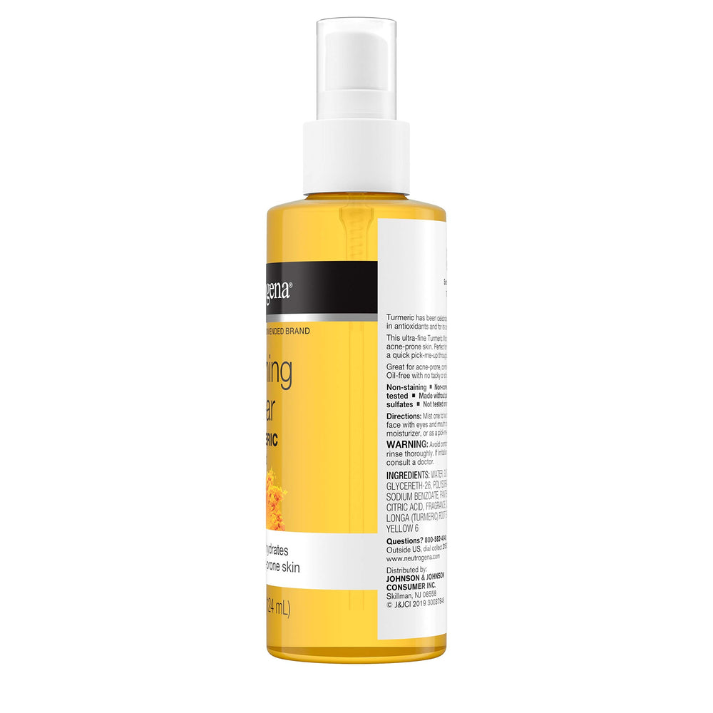 Aplicación diaria con Neutrogena curcuma mist para uso en viaje.