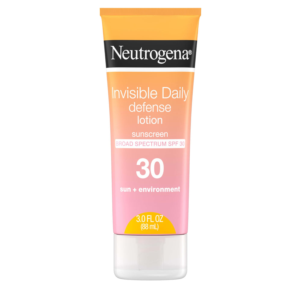 Neutrogena Invisible Daily Defense, botella con SPF 30 para protección diaria de rostro y cuerpo.