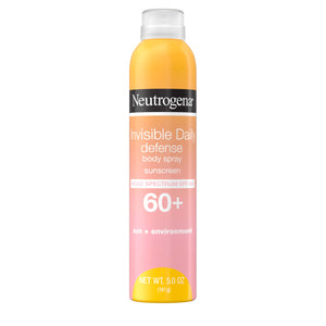 Neutrogena Invisible Daily Defense Spray: bote frontal, protección UV sin dejar manchas.