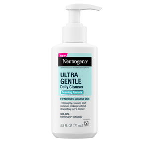 Neutrogena Ultra Suave: botella de limpiador espumoso para piel sensible, limpieza suave.