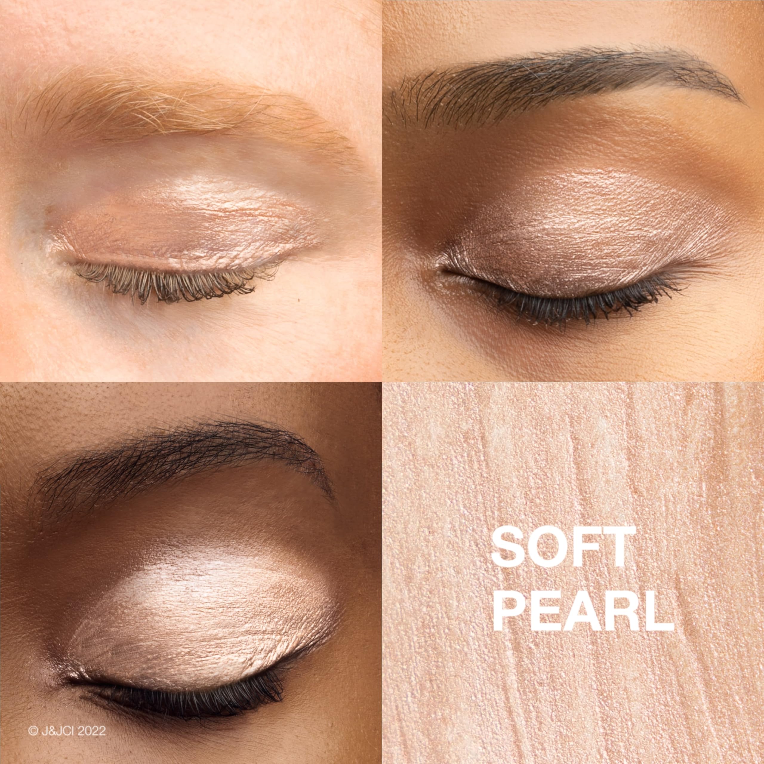 Sombra crema-polvo con primer integrado para control de pliegues.
