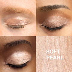 Sombra crema-polvo con primer integrado para control de pliegues.