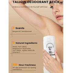 New Cover Tallow Desodorante, fragancia bergamota para sensación fresca.
