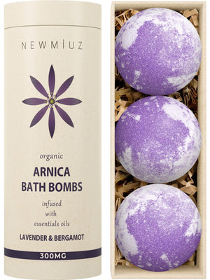 New Miuz Arnica bomba de baño espumosa para relajación y cuidado de la piel seca.