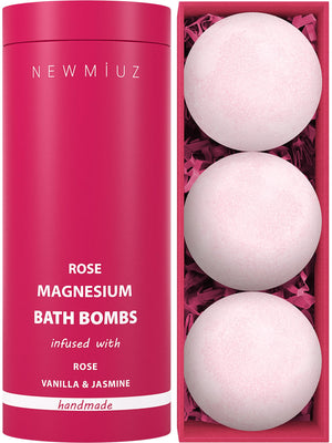 New Miuz bomba de baño magnesio rosa vainilla con empaque elegante para regalo relajante.
