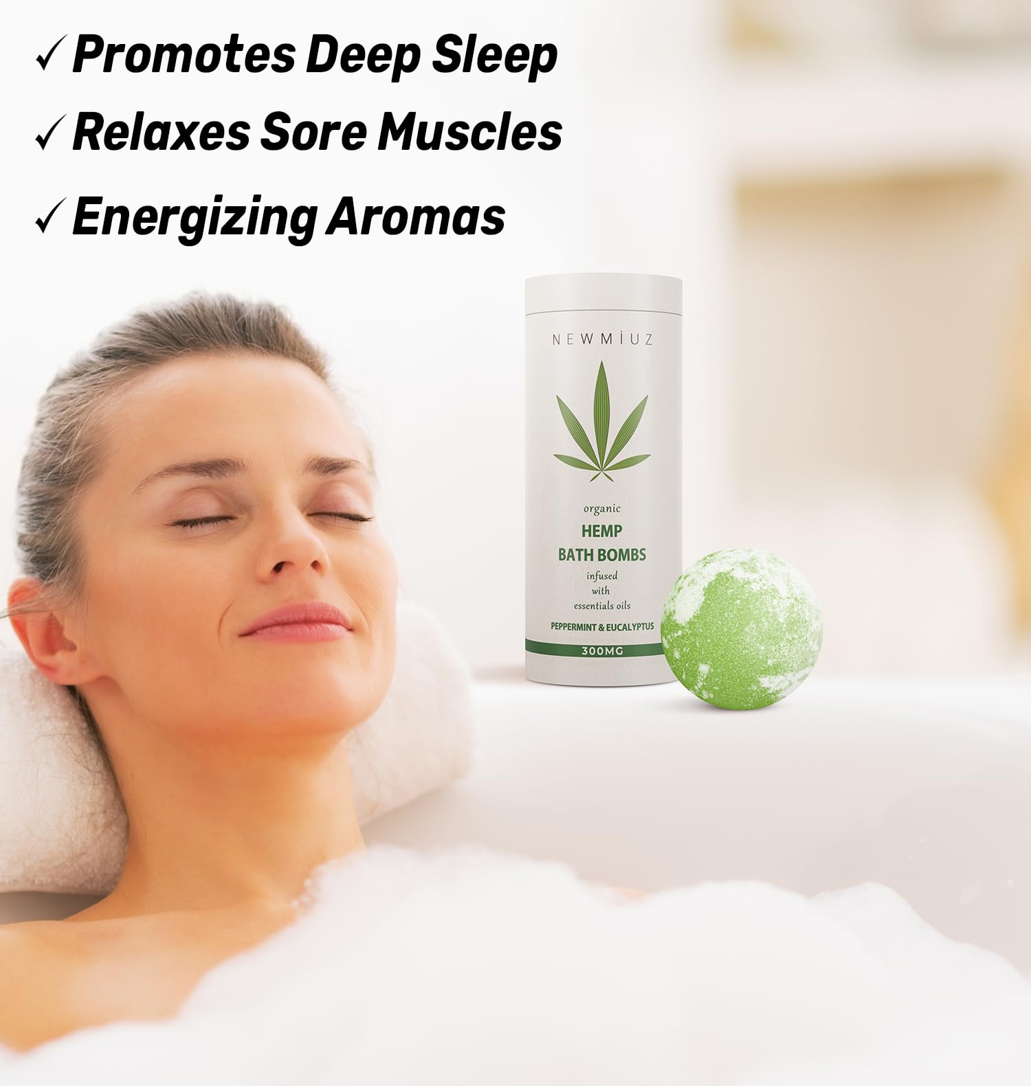New Miuz bomba de baño canamo con aceites esenciales para relajacion muscular