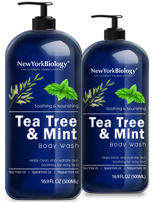 New York Biology gel de ducha árbol de té y menta, limpieza refrescante para piel suave