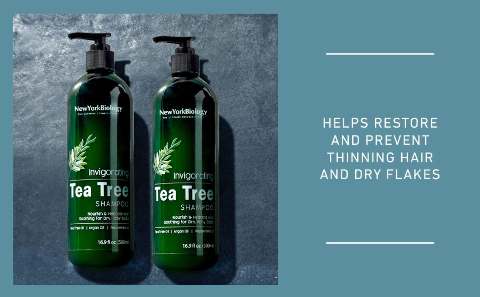 New York Biology Tea Tree Shampoo close-up showing refreshed scalp relief