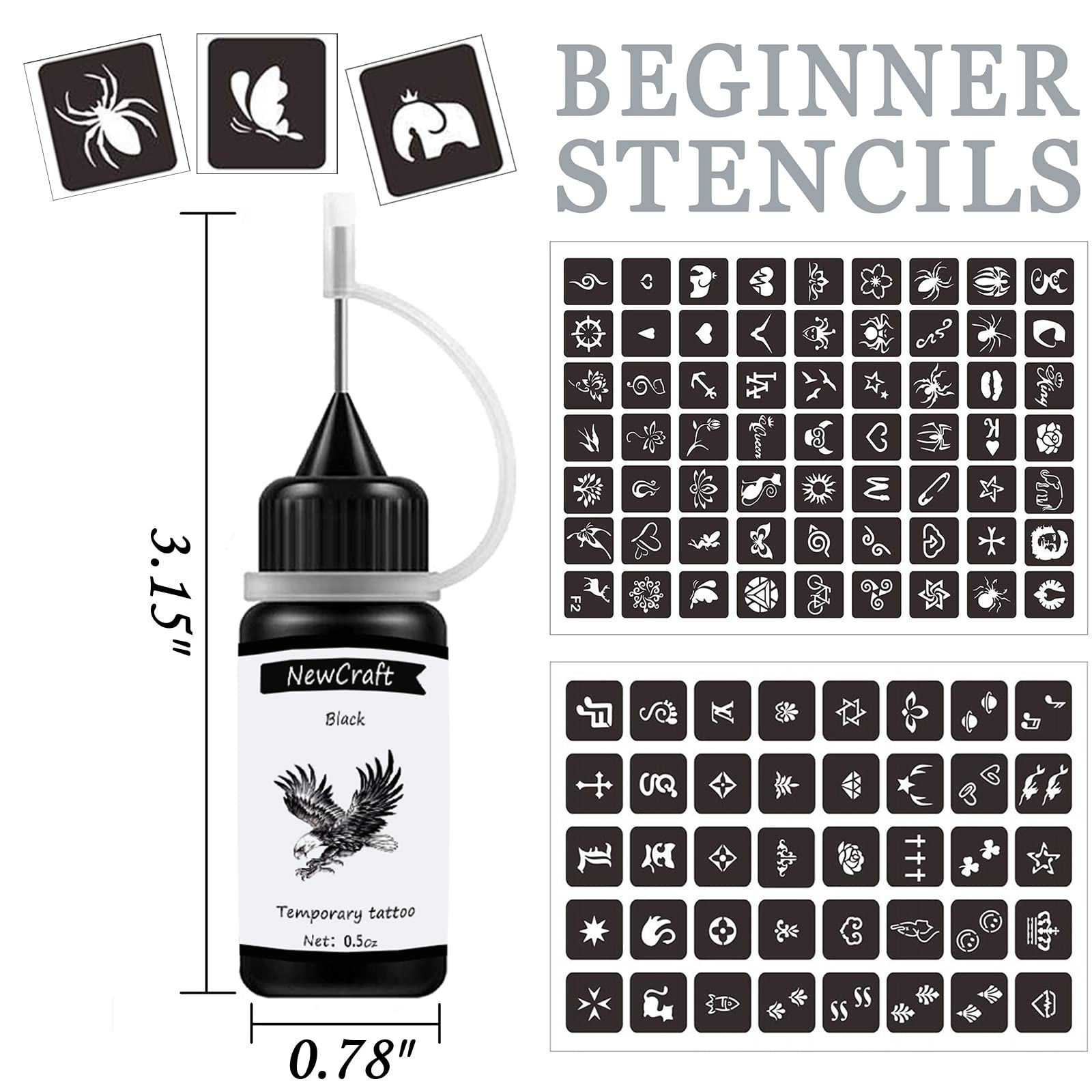 NewCraft tinta temporal negra de 15 ml para trazos nítidos