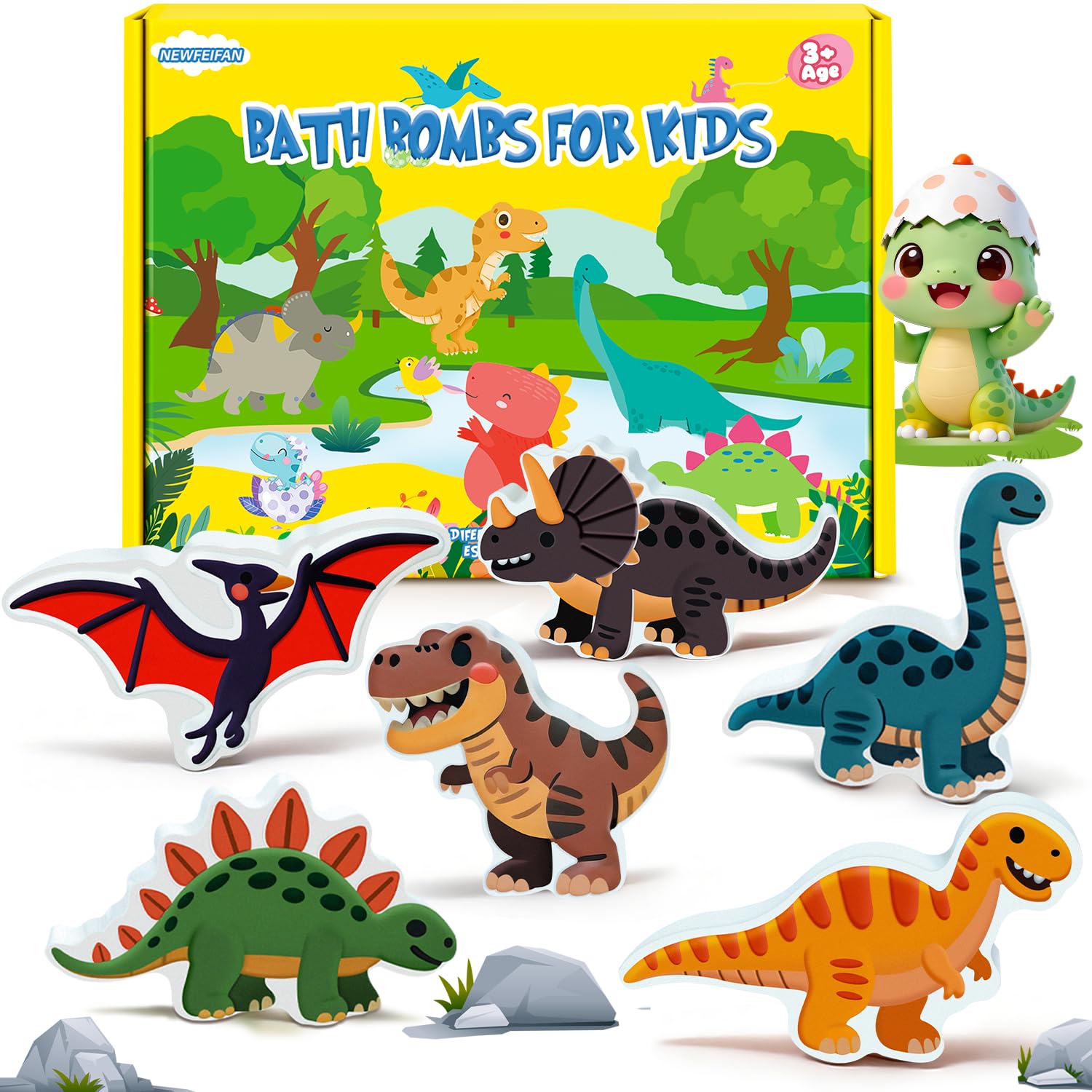 Bombas de baño NEWFEIFAN dinosaurio, paquete de seis, ideal para niños.