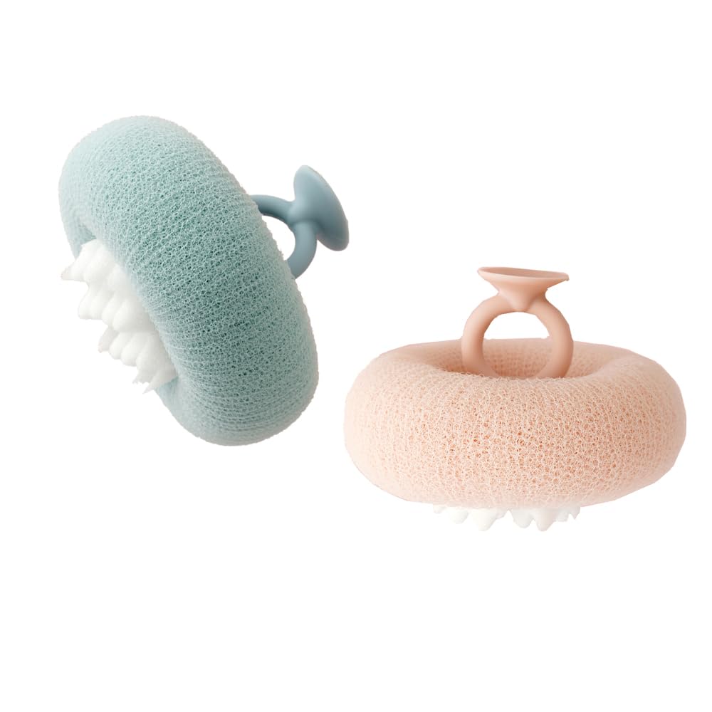 Cepillos exfoliantes Newrichbee rosa y azul listos para la ducha