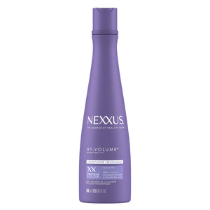 Nexxus HY-VOLUME Acondicionador, foco envase frontal, ofrece volumen duradero sin peso.