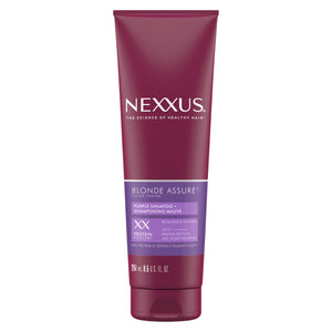 Nexxus champú morado para cabello rubio, botella morada, neutraliza tonos amarillos