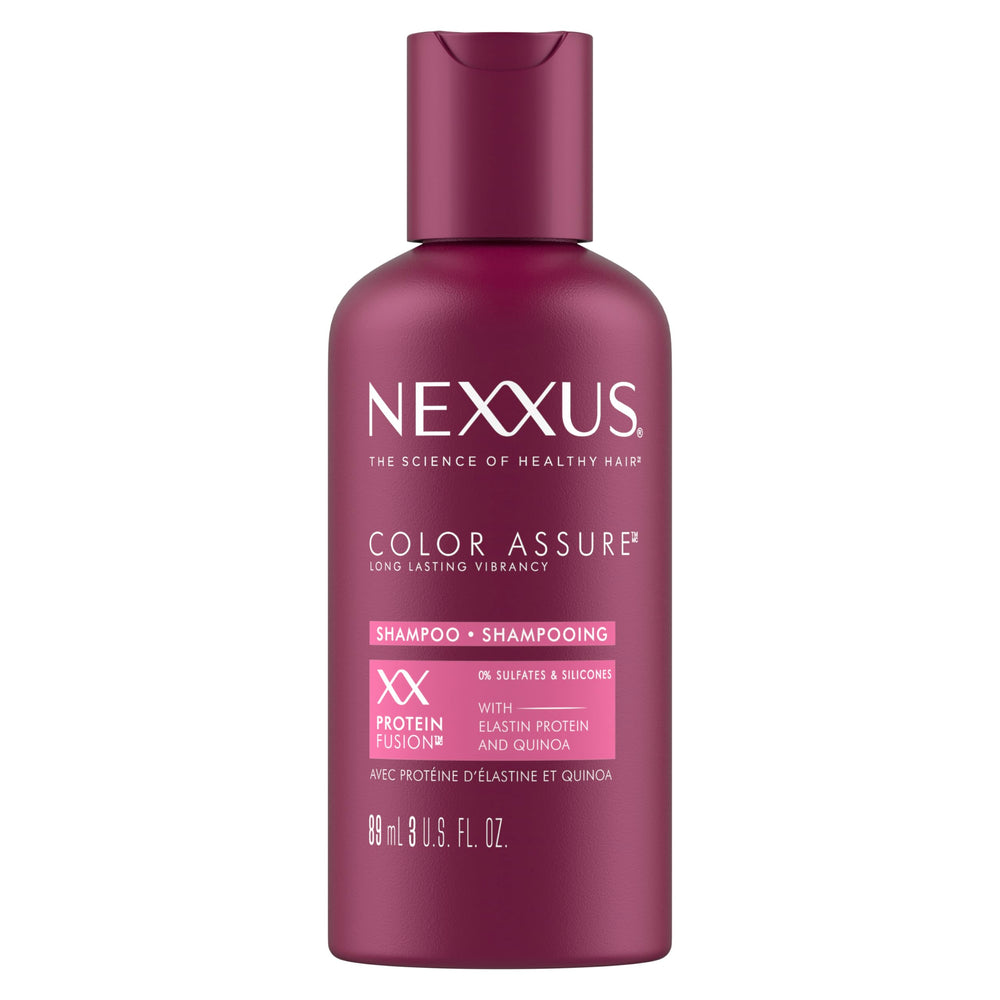 Nexxus Color Assure champú sin sulfatos en bote para cabello teñido, purifica y respalda el color.