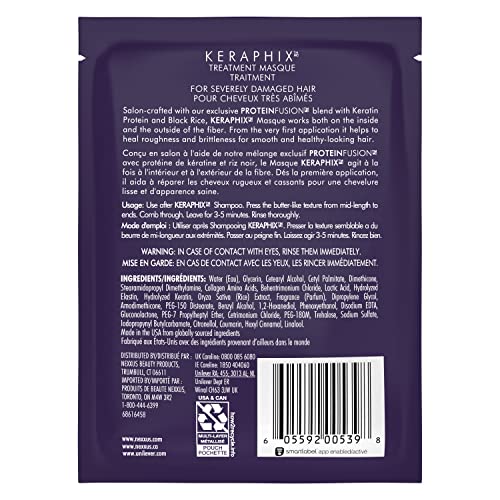 Nexxus Keraphix Mascarilla aplicada en media a puntas, reparaciones suaves.
