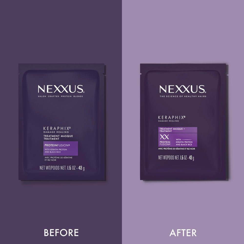 Nexxus Keraphix Mascarilla en ritual de reparación paso a paso.