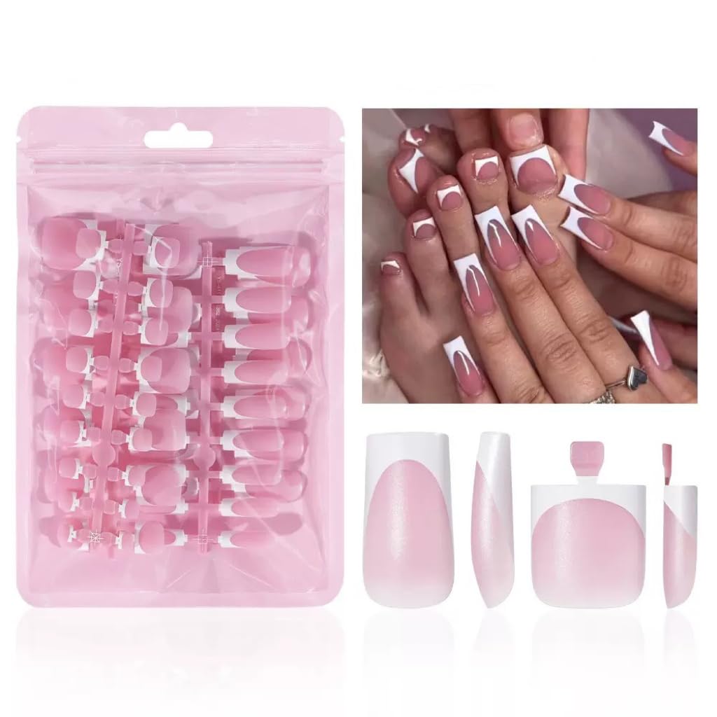 NHIXK set de uñas presion frances cuadradas media para manos, acabado duradero y práctico