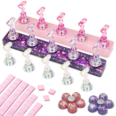 Soporte de uñas Nicedeco con base rosada en flor para exhibir y fijar diseños