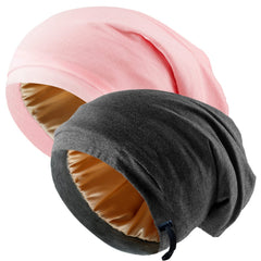 NICPOO bonete de seda para dormir negro y rosa reduce fricción y enredos.