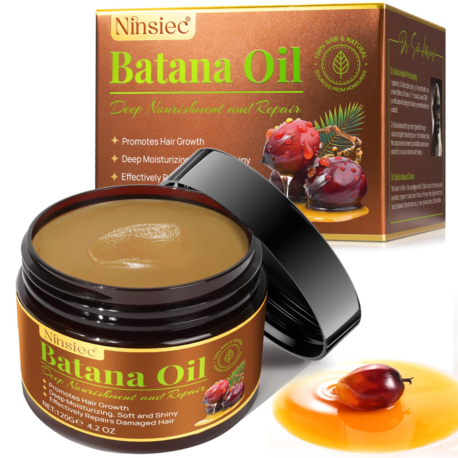 Ninsiec Batana: botella de aceite puro para hidratación capilar.