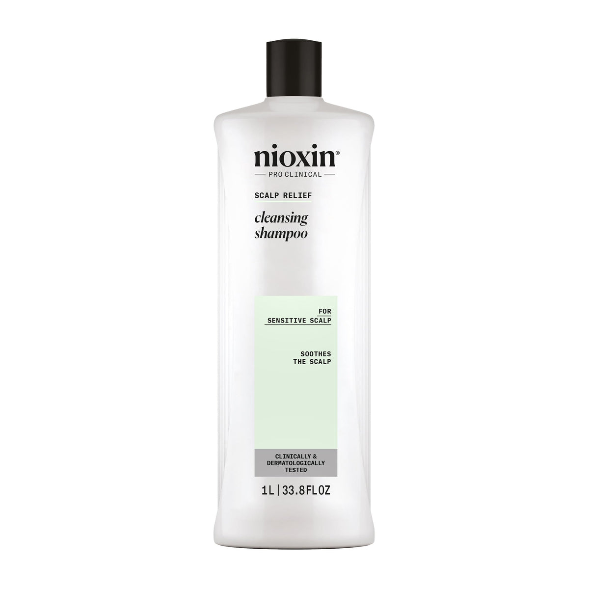 NIOXIN Alivio cuero cabelludo, botella de champú, sensación suave para uso diario.