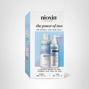 Champú Nioxin frente a botella para caída del cabello.