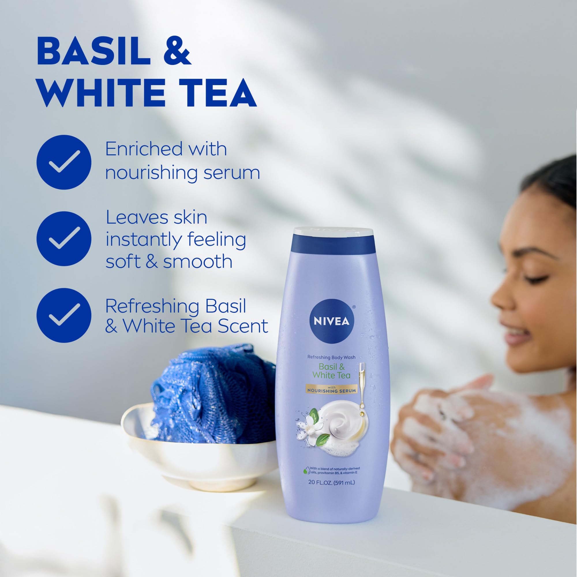 NIVEA aroma fresco de albahaca y té blanco, mejora la experiencia de ducha.