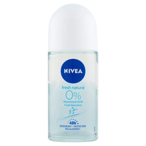 NIVEA desodorante rodillo Fresco Natural sin aluminio para piel sensible y uso diario.