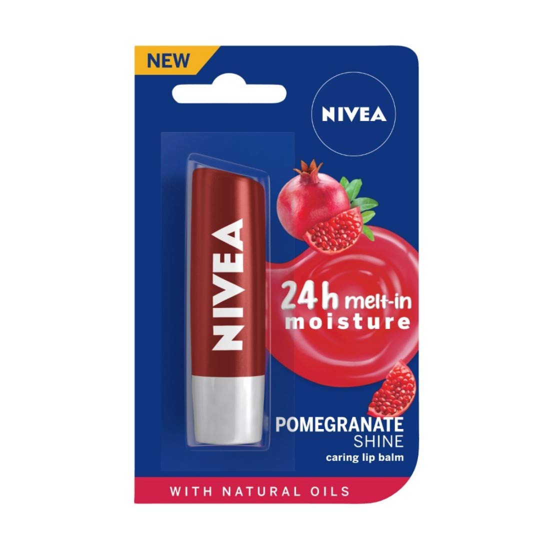 Bálsamo labial NIVEA Granada Brillo, hidratación suave para labios secos.